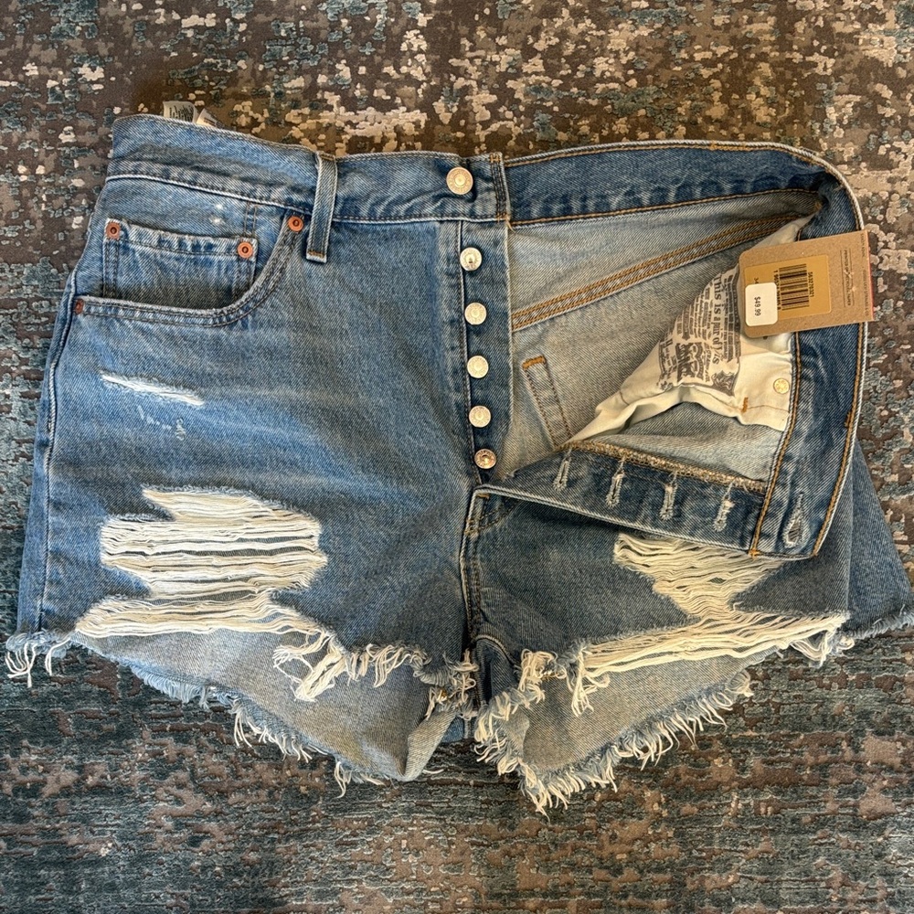 Levi’s 501 Original Distressed Cutoff Denim Shorts Size 34 High Waist NWT - Picture 4 of 11